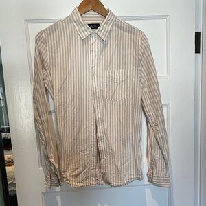 A.P.C. Men's Beige and White Striped Shirt